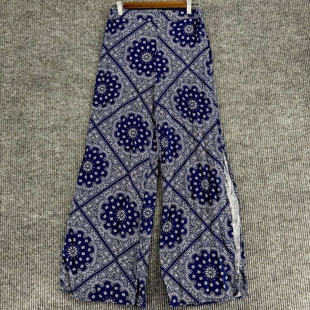 Forever 21 womens rayon bandana wide leg slit pants size medium festival summer